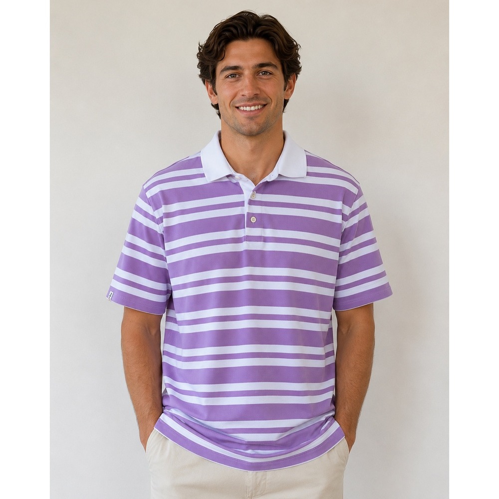 RLX Ralph Lauren Polo Shirt Mens Large Purple White Striped Performance Golf
